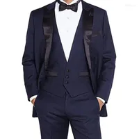 Men's Suits 2022 Navy Blue Wedding Groomsmen Tuxedos Groom Wear Costume Homme Business Party Men 3 Pieces Jacket Pants Vest
