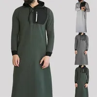 Islamic Muslim Arab Sweatshirt 2019 Men Long Sleeve Hooded With Pocket Abaya Saudi Arabian Long Hoodies Robe Men Muslim Clothing1246a