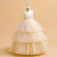 Flickakl￤nningar bollkl￤nning Flower Party Dress for Girls Tulle Tutu Long Princess Bridesmaid Kl￤der Teen 4-14 Y