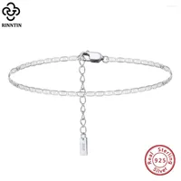 Anklets Rinntin Italian Sparkle Mirror Link Chain Anklet Women's 925 Silver Summer Foot Bracelet Fashion Ankle Straps Jewelry SA29