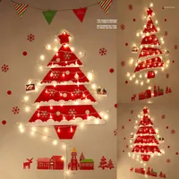 Christmas Decorations Merry Tree Wall Stickers Reusable Felt Window Santa Snowman Scene Layout With Light Year Decoration