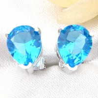 Luckyshine 925 Sterling Silver Plated Jewelry Water Drop Sky Blue Topaz Stud Holiday Party Cz Stud Earrings for Women285g