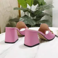 Woman Sandals Heeled Girl Shoes Luxury Brand Designer Atmosphere Fashion Summer Classic Simple Slippers Leather Sexy Chunky Heels Block LOu
