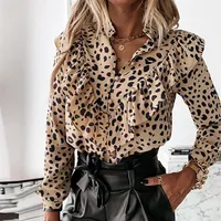 Ruffled Polka Dot Print Women's Blouses Autumn Single Breasted Long Sleeve Female Blouse 2021 Elegant Office Ladies Tops Clot250r
