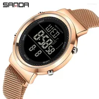 Wristwatches SANDA Electronic Movement For Lover's Watches Gifts Fashion Brand Dress Digital Milah Mesh Belt 50Bar Waterproof Watch