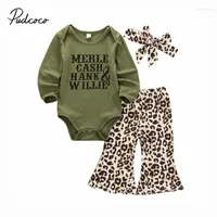 Clothing Sets 2022 Baby Spring Autumn Born Infant Girls 3pcs Clothes Letter Romper Tops Leopard Flare Pants Headband Outfits