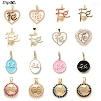 Charms Pipitree Friend FE Letter Fit Necklace Copper Enamel Cubic Zirconia Round Heart Pendant DIY Jewelry Accessories