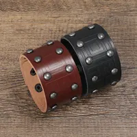 Motorcycle Rivet Wide Leather Bangle Cuff Wrap Button Adjustable Bracelet Wristand for Men Women Fashion Jewelry