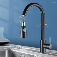 Kitchen Faucets 60cm Pull-out Sink Faucet Single Hole Multifunction And Cold Mixer Tap For Pure Water Midnight Black Stainless Steel