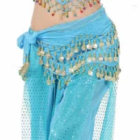 Stage Wear Women Belly Dance Body Chain 98 Coin Sequins Tassel Wrap Belt Dancer Chiffon Hip Scarf India Skirt Adult Practice