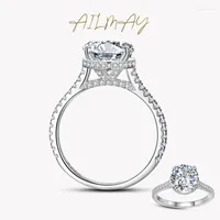 Cluster Rings Ailmay Real 925 Sterling Silver Wedding Ring Luxury Sparkling Clear CZ Finger For Women Statement Fine Jewelry