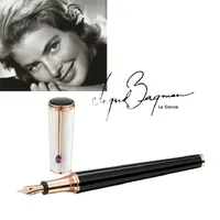 Édition limitée Ingrid Bergman Signature Fountain Pen Black White White School Office Writing Encre stylos avec capuchon en diamant