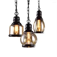 Lampy wisiorki Eusolis Industrial Glazen Hangamp LED Vintage Strych Nowoczesne oprawę oświetleniową kutego żelaza