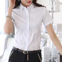 Ucuz '' Topswomen gömlek moda kadın bluzlar 2022 v Boyun kısa kollu katı iş gömlekleri üst ve kadın bluz ol beyaz ...