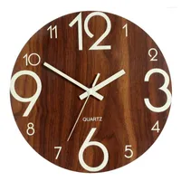 Wall Clocks Luminous Clock 12 Inch Wooden Silent Non-Ticking Kitchen With Night Lights For Indoor Outdoor Living Room Bedro