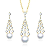 Natural Fresh Water Pearl Jewelry Sets Fashion Fine Wedding 925 Sterling Silver Zircon Silver Jewellery Set
