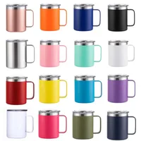 14oz Coffee mug with handle Stainless Steel Powder Coated Travel Tumbler Cup Vacuum Insulated Camping Mugs with Lid