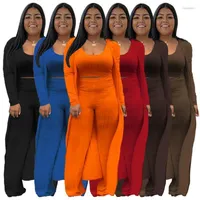 Women's Two Piece Pants Women's Plus Size Women Three Sets Selling Solid Color Tank Tops Elastic Waist Ankle-length Cardigan High