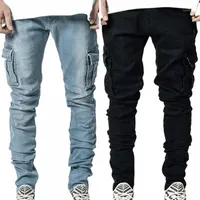 men's Jeans Casual Slim Fit Stretch Denim Pants Skinny Designer Trousers Men Streetwear Black D9Bc#