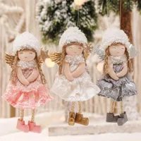 Christmas Decorations Pink Lace Skirt Plush Cute Angel Girl Doll Handmade Crafts Pendant Tree Hanging Ornaments Year 2022 Xmas Gift Toy