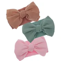 Vintage Solid Color Baby Girls Nylon Headband Turban Newborn Fabric Bow with Elastic Nylon Hairband Infant Kids Hair Accessories