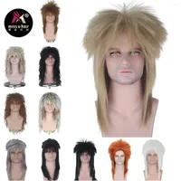 Synthetic Wigs Miss U Hair Unisex 70s80s Long Mullet Men Black Brown Punk Gothic Cosplay Halloween Party Wig