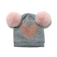 Autumn Winter Baby Hat With Ear Hairball Warm Knitted Kids Girl Boy Beanie Cap Solid Color Crochet Children Bonnet Hats S332