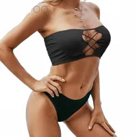 bras Sets FINETOO Women Tube Top Brazilian Panties Set Sexy Hollow Cross Tops Wireless Bra Female Lingerie Soft Girls Underwear M-XL 19Th#