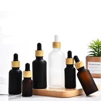 Frosted Glass Dropper Bottle Bamboo Lid Eye Dropper Bottles Portable Empty Makeup Storage Container Beauty Holders Dispenser for Essential Oil