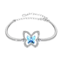 Lovely Designed Bracelet Sterling Silver Butterfly Pattern Invisible Setting Mosaic Sky Blue Crystal Bracelet Women Christmas Gift279n