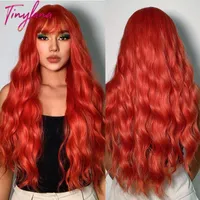 Synthetic Wigs TINY LANA Long Deep Wavy Orange Red For White Women With Bangs Body Wave Daily Cosplay Wig Natural Heat Resistant