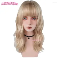 Synthetic Wigs Animecosplay 9 Colors Blonde Lolita Women Long Brown Curly Fashion Orange Wave Gray Cosplay Hair With Flat Bangs