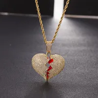 Iced out Red oil Heart Necklace Pendant With 4mm Tennis Chain Gold Silver Color Charms Chain Jewelry283o