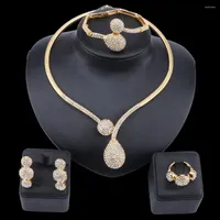 Necklace Earrings Set Wedding Crystal African For Women Gold Color Beads Pendant Party Jewellery Simple Design