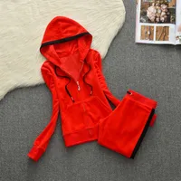 Women's Tracksuits Spring Fall winter Women'S Brand Velvet Fabric Tracksuit Pant Suits Velour Suit Women Track Hoodies And Pants Red