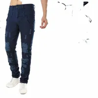 men's Jeans Ripped Fashion Denim Trousers High-quality Cotton Straight Destroyed Brand Slim Casual x9gW#