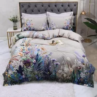 Bedding Sets Egyptian Cotton US Size Queen King 4Pcs Birds And Flowers Leaf Gray Shabby Duvet Cover Bed Sheet Pillow Shams