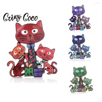 Brooches Cring CoCo 2022 Cute Cat Family For Women Kids Girls Scarf Fashion Animal Enamel Brooch Pins Jewelry Mother's Day Gift