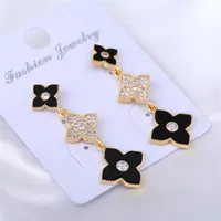 Korean Fashion Four-leaf Clover Zircon Earrings Long Tassel Temperament Ladies Auricular Needling Jewelry Dangle & Chandelier271v