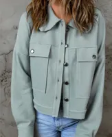 여성의 겉옷 와플 니트 버튼 주머니 자르기 재킷