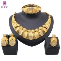 Dubai Gold Color Crystal Jewelry Set For Women Necklace Earrings Bracelet Ring Italian Bridal Wedding Accessories Jewellry Sets231u