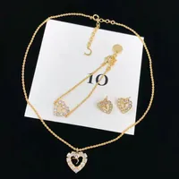 Europe America luxury Fashion Style Jewelry Sets Lady Women heart Diamond Charm Necklace Bracelet Stud Earrings Set304a