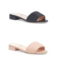 New Black Leather Slides Women Designer Sandals Top Quality Lettering Calfskin 25 mm Flats Slipper Flip Flops Summer Beach Shoes N287s