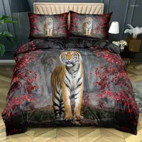 Bettw￤sche -Sets rote Bl￤tter Hd Tiger Bett W￤sche Bettdecke/Bettdecke Cover -Set Twin Queen King Size 203x230cm Home Textile Custom Design