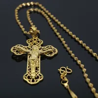 Classic Style Filigree Jesus Pendant Chain18K Yellow Gold Filled Womens Mens Cross Pendant Necklace Crucifix Choker2847