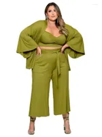 Tracksuits Plus Size Women 3 Piece Sets Cardigan Tops And Wide Leg Pant Suits With Tank Fashion Solid Street Style Casual Oversized Outfits