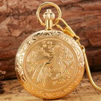 Pocket Watches Beautiful Double Open Mechanical Big Watch Fine Bird Carved Style Arabic Digital Dial Golden Necklace Pendant Clock Women