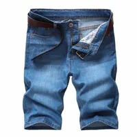 summer Youth Men's Fitted Straight Denim Shorts Classic Brand Clothing Thin Stretch Fashion Casual Men Jeans X71D#