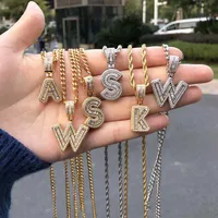 Bling Savage Initial Letters Necklace for Women Stainless Steel 26 A-Z Pendant Shiny Out Chain Necklace Hip Hop Men Jewelry248g