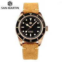 Wristwatches San Martin 38mm Vintage 6200 CuSn8 Bronze Diver Luxury Men Watch PT5000 SW200 Sapphire Automatic Mechanical 20Bar Leather Strap